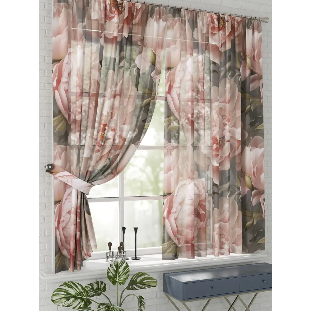 Фото 2 Комплект штор на шторной ленте Comfy Way Пионы 150x170 см цвет зеленый Фото 2 Комплект штор на шторной ленте Comfy Way Пионы 150x170 см цвет зеленый
