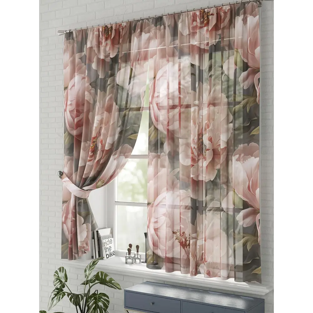 Фото 3 Комплект штор на шторной ленте Comfy Way Пионы 150x170 см цвет зеленый Фото 3 Комплект штор на шторной ленте Comfy Way Пионы 150x170 см цвет зеленый