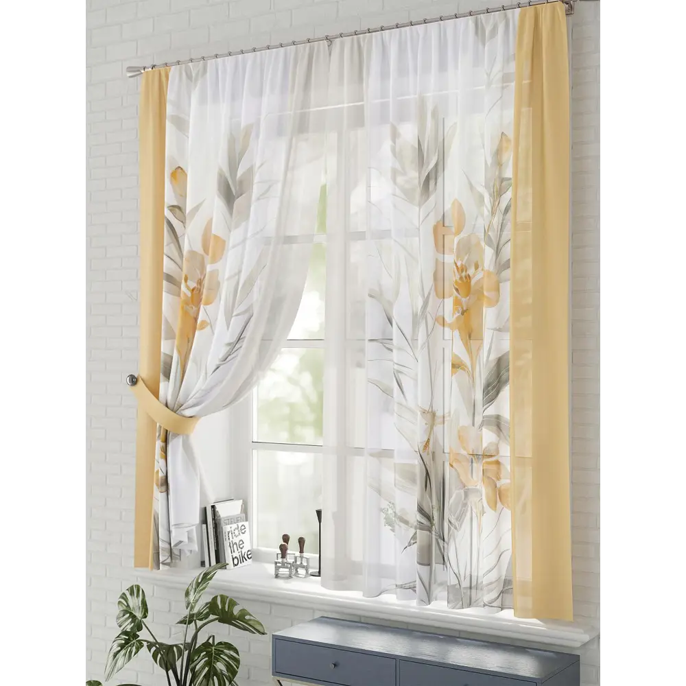 Фото 3 Комплект штор на шторной ленте Comfy Way Диолар 150x170 см цвет бежевый Фото 3 Комплект штор на шторной ленте Comfy Way Диолар 150x170 см цвет бежевый