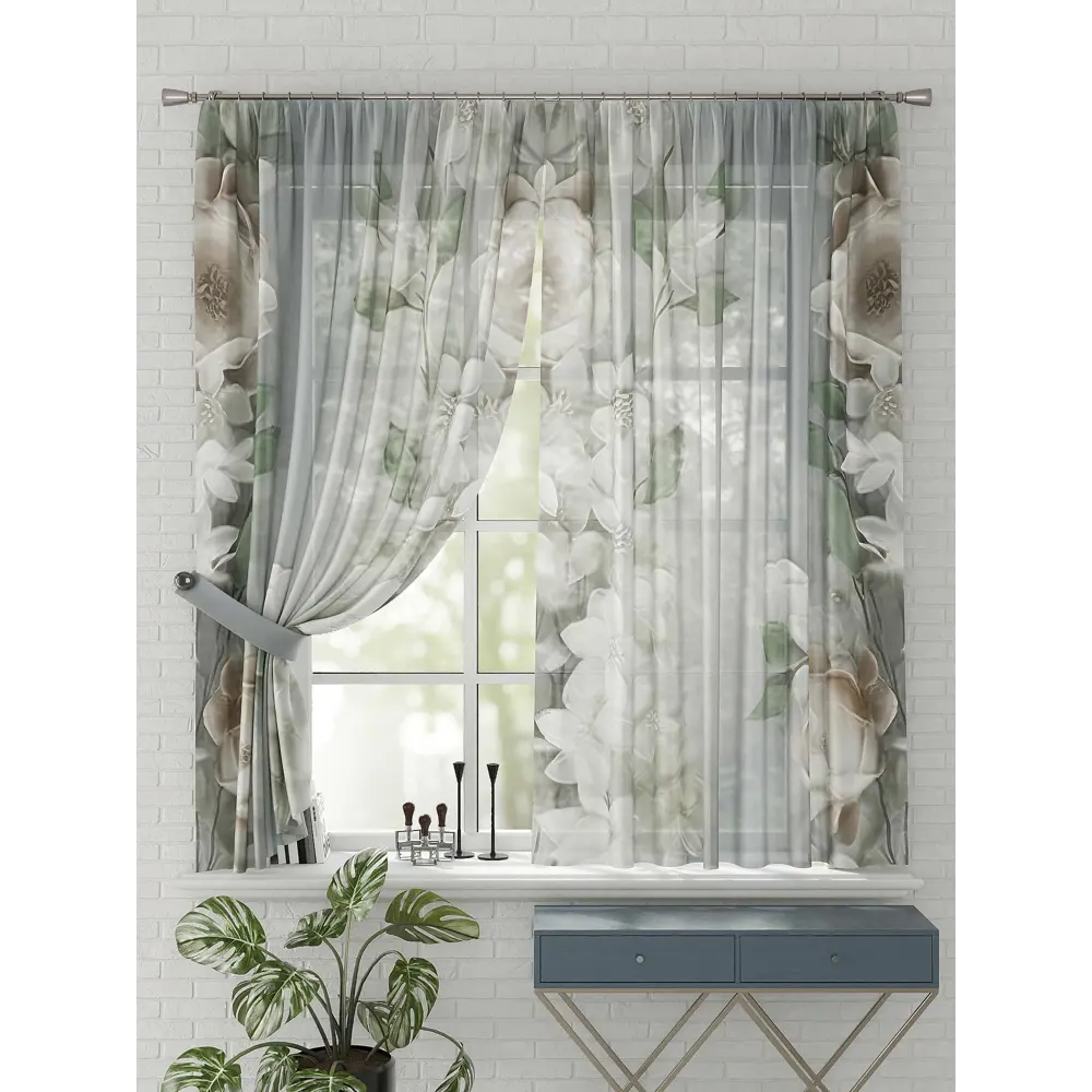 Фото 4 Комплект штор на шторной ленте Comfy Way Кириас 150x170 см цвет бежевый Фото 4 Комплект штор на шторной ленте Comfy Way Кириас 150x170 см цвет бежевый