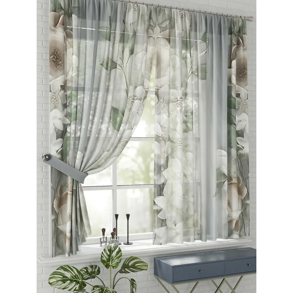 Фото 2 Комплект штор на шторной ленте Comfy Way Кириас 150x170 см цвет бежевый Фото 2 Комплект штор на шторной ленте Comfy Way Кириас 150x170 см цвет бежевый