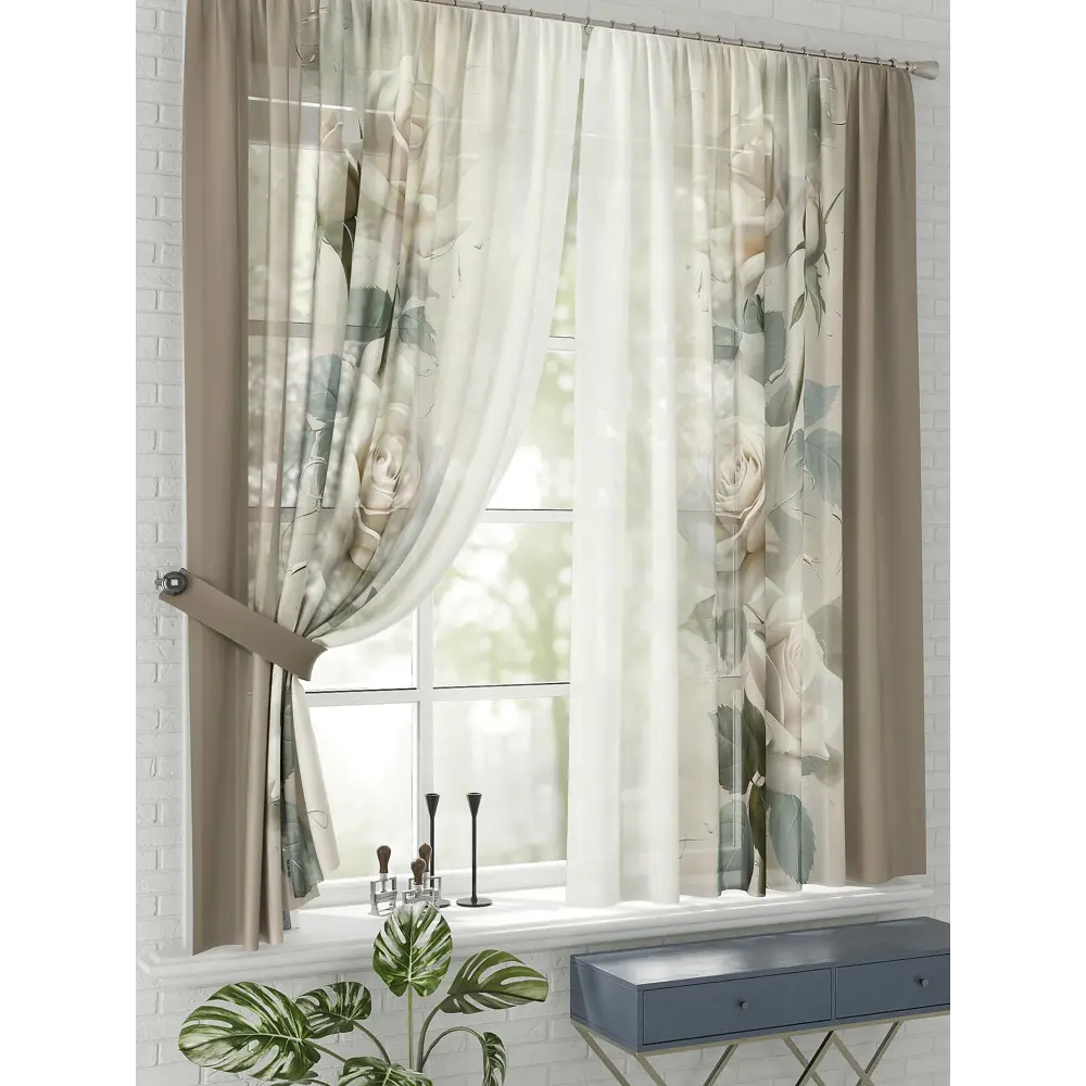 Фото 2 Комплект штор на шторной ленте Comfy Way Шарлит 150x170 см цвет бежевый Фото 2 Комплект штор на шторной ленте Comfy Way Шарлит 150x170 см цвет бежевый