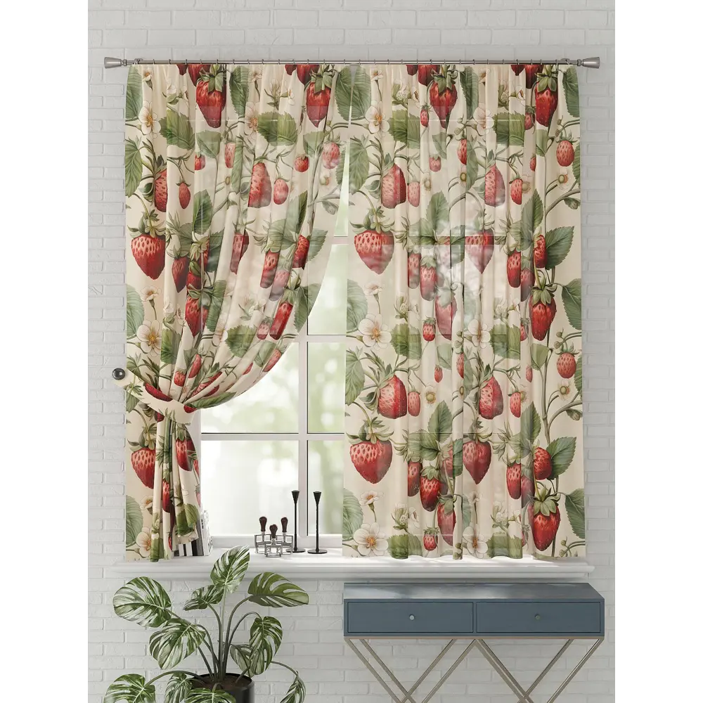Фото 4 Комплект штор на шторной ленте Comfy Way Клубника 150x170 см цвет бежевый Фото 4 Комплект штор на шторной ленте Comfy Way Клубника 150x170 см цвет бежевый