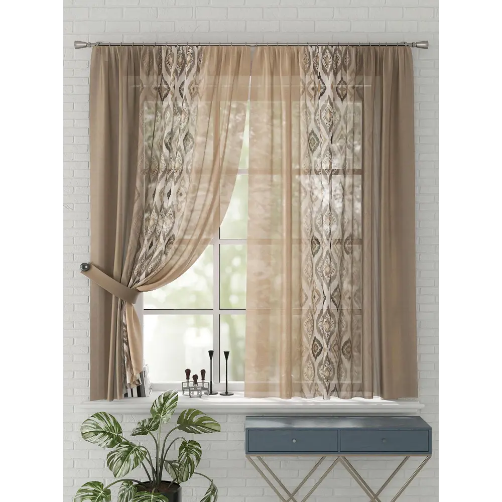Фото 4 Комплект штор на шторной ленте Comfy Way Нифеор 150x170 см цвет бежевый Фото 4 Комплект штор на шторной ленте Comfy Way Нифеор 150x170 см цвет бежевый