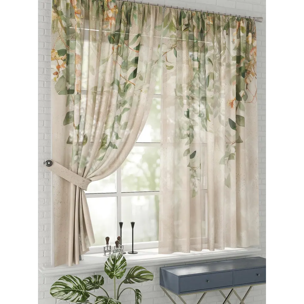 Фото 2 Комплект штор на шторной ленте Comfy Way Аглия 150x170 см цвет бежевый Фото 2 Комплект штор на шторной ленте Comfy Way Аглия 150x170 см цвет бежевый