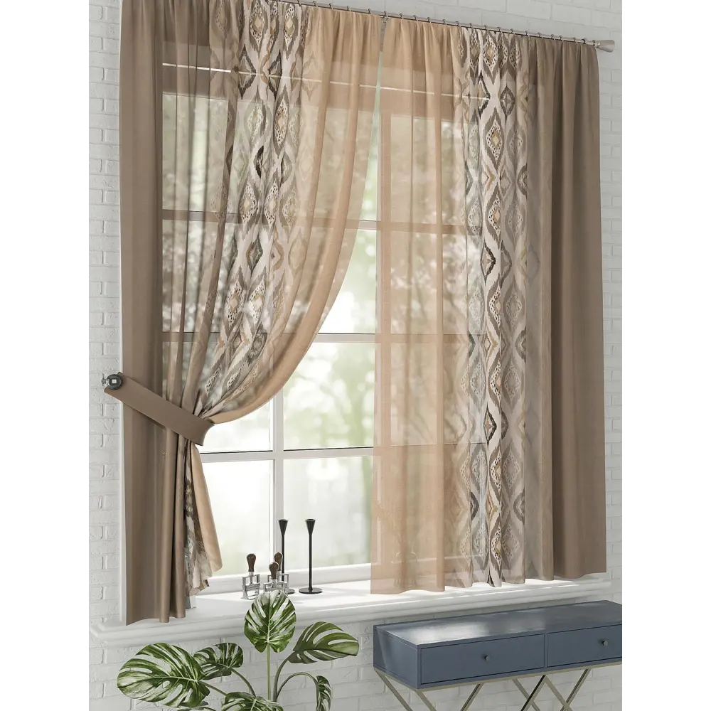 Фото 2 Комплект штор на шторной ленте Comfy Way Нифеор 150x170 см цвет бежевый Фото 2 Комплект штор на шторной ленте Comfy Way Нифеор 150x170 см цвет бежевый