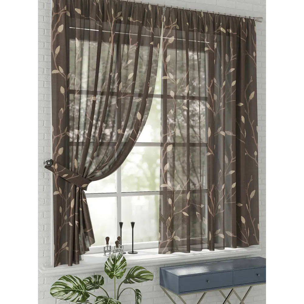 Фото 2 Комплект штор на шторной ленте Comfy Way Палима 150x170 см цвет коричневый Фото 2 Комплект штор на шторной ленте Comfy Way Палима 150x170 см цвет коричневый