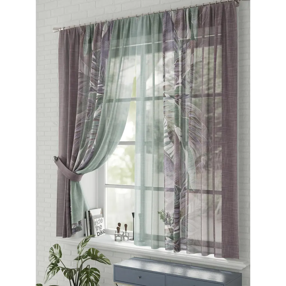 Фото 3 Комплект штор на шторной ленте Comfy Way Талли 150x170 см цвет зеленый Фото 3 Комплект штор на шторной ленте Comfy Way Талли 150x170 см цвет зеленый