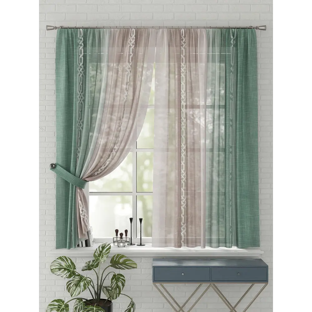 Фото Комплект штор на шторной ленте Comfy Way Дайкина 150x170 см цвет бежевый Фото Комплект штор на шторной ленте Comfy Way Дайкина 150x170 см цвет бежевый