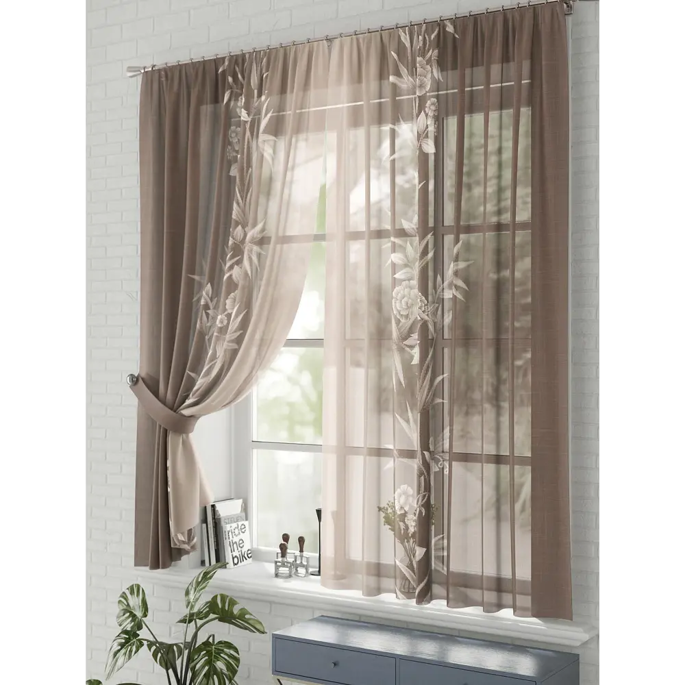 Фото 3 Комплект штор на шторной ленте Comfy Way Гилена 150x170 см цвет бежевый Фото 3 Комплект штор на шторной ленте Comfy Way Гилена 150x170 см цвет бежевый