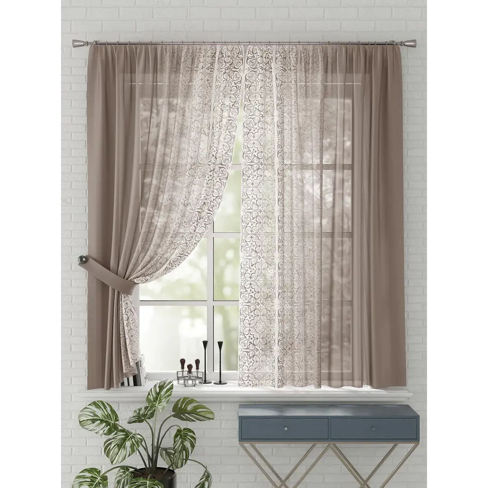 Фото 4 Комплект штор на шторной ленте Comfy Way Веласия 150x170 см цвет бежевый Фото 4 Комплект штор на шторной ленте Comfy Way Веласия 150x170 см цвет бежевый