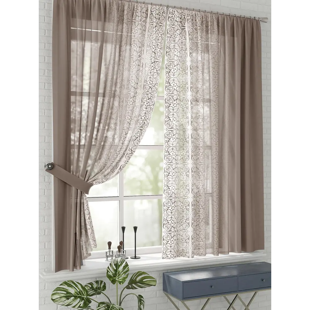 Фото 2 Комплект штор на шторной ленте Comfy Way Веласия 150x170 см цвет бежевый Фото 2 Комплект штор на шторной ленте Comfy Way Веласия 150x170 см цвет бежевый