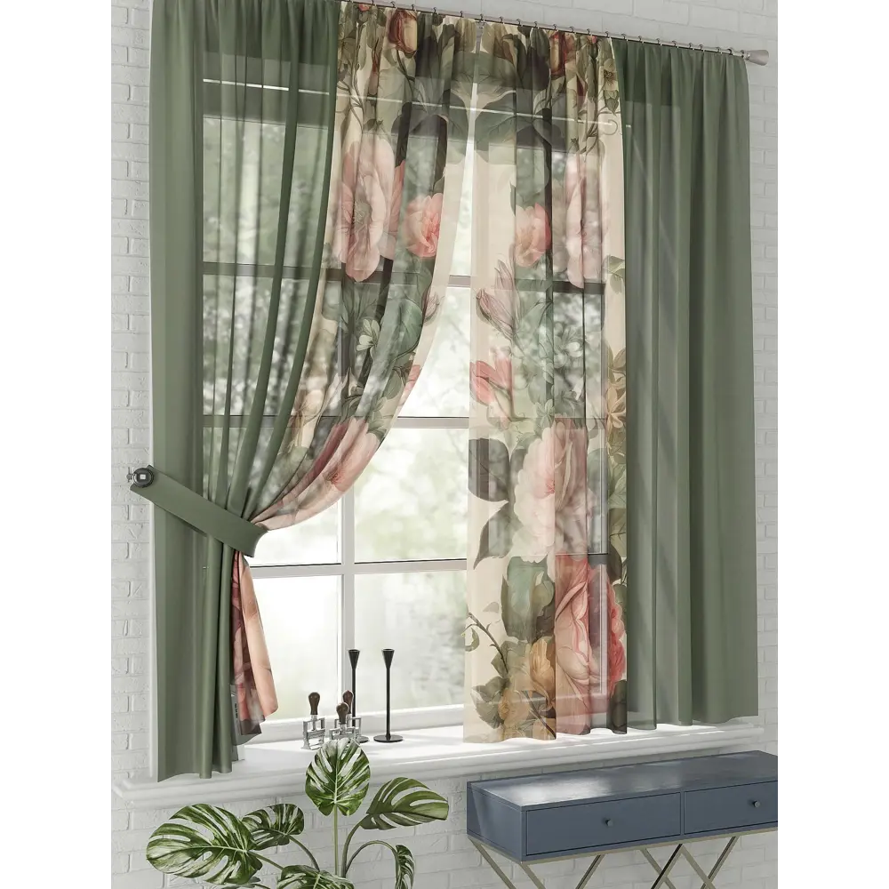 Фото 2 Комплект штор на шторной ленте Comfy Way Салвиа 150x170 см цвет бежевый Фото 2 Комплект штор на шторной ленте Comfy Way Салвиа 150x170 см цвет бежевый