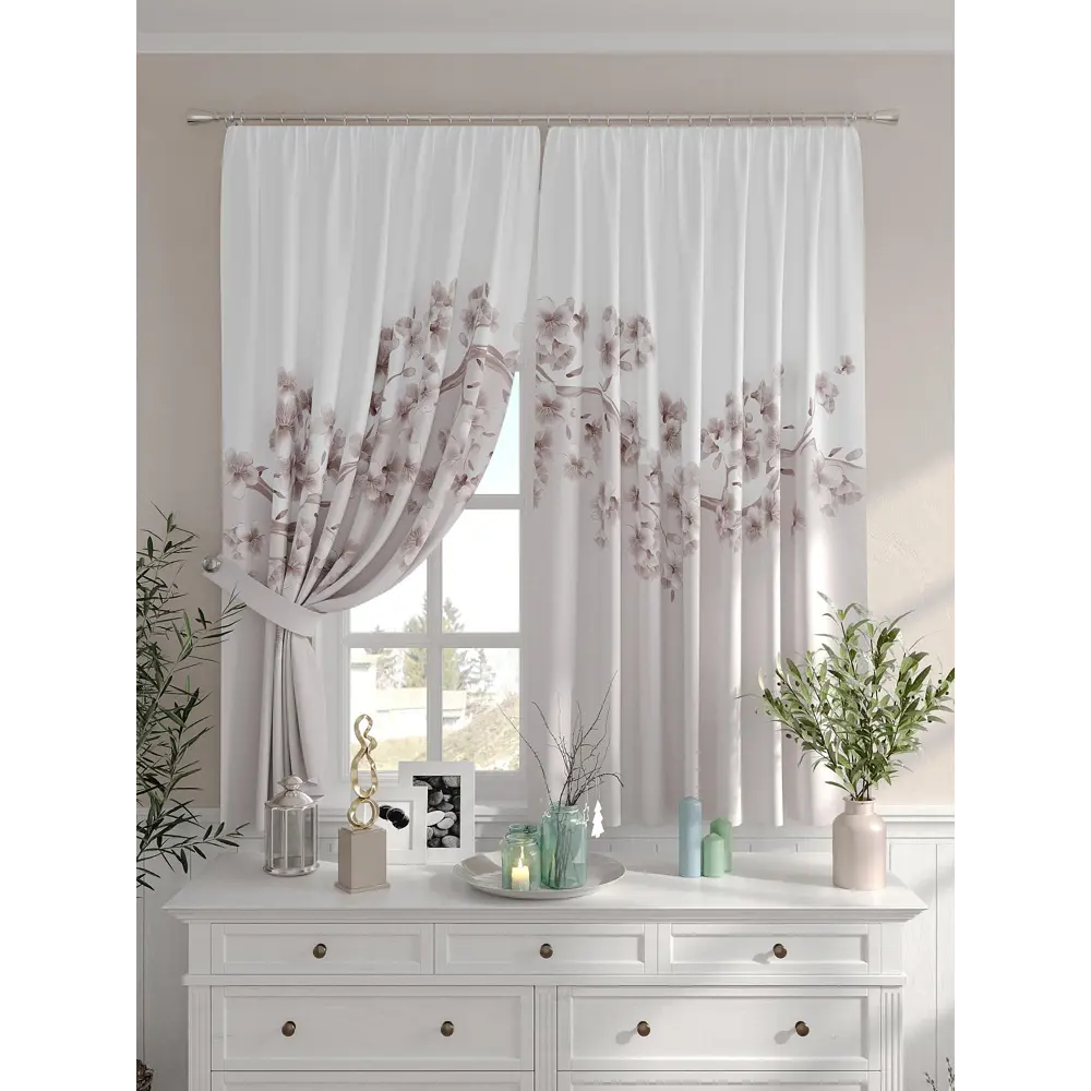 Фото 2 Комплект штор на шторной ленте Comfy Way Фарино 150x160 см цвет бежевый Фото 2 Комплект штор на шторной ленте Comfy Way Фарино 150x160 см цвет бежевый