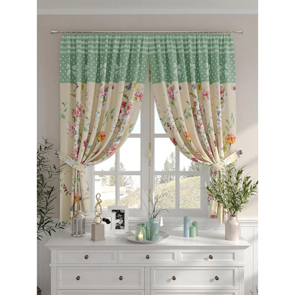 Фото 2 Комплект штор на шторной ленте Comfy Way Кросток 150x160 см цвет бежевый Фото 2 Комплект штор на шторной ленте Comfy Way Кросток 150x160 см цвет бежевый