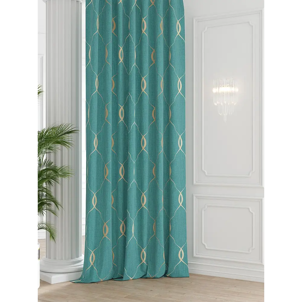 Фото Штора на шторной ленте Comfy Way Сенфирас 150x250 см цвет бирюзовый Фото Штора на шторной ленте Comfy Way Сенфирас 150x250 см цвет бирюзовый