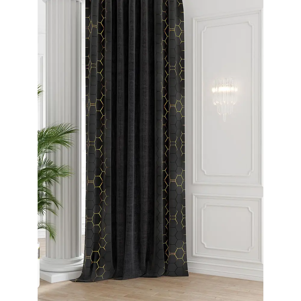 Фото Штора на шторной ленте Comfy Way Рунофорс 150x250 см цвет черный Фото Штора на шторной ленте Comfy Way Рунофорс 150x250 см цвет черный
