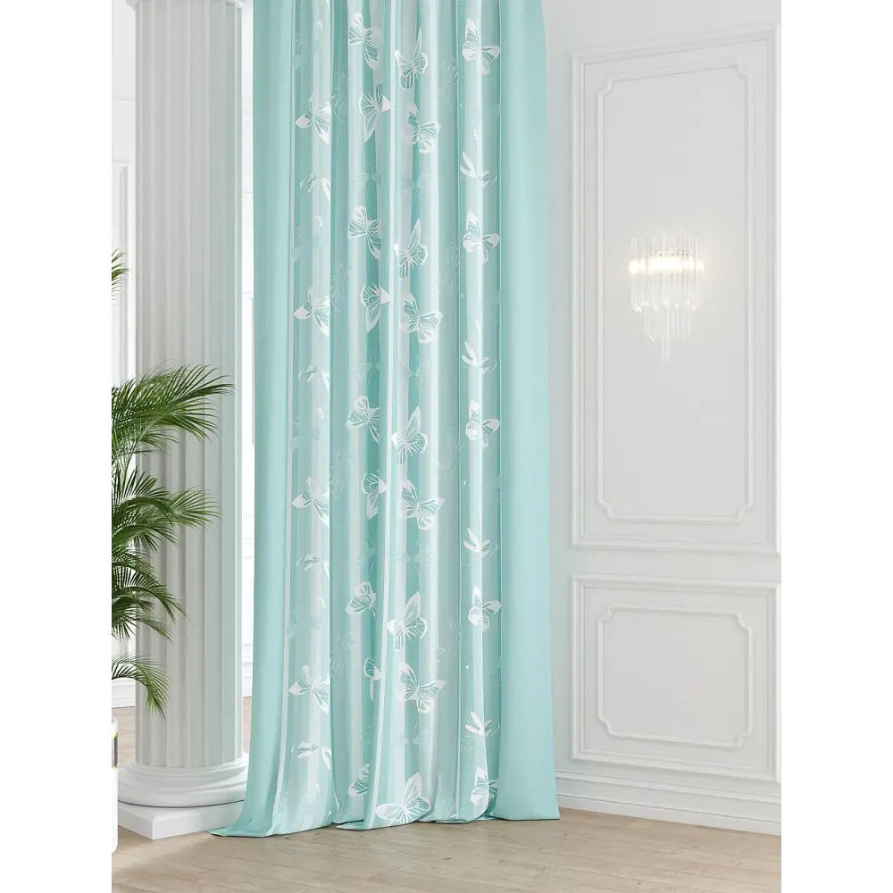 Фото Штора на шторной ленте Comfy Way Бантриас 150x250 см цвет бирюзовый