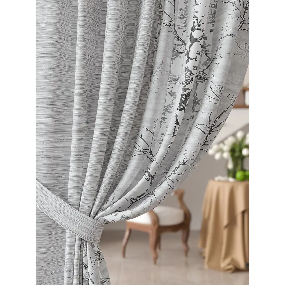 Фото 4 Комплект штор на шторной ленте Comfy Way Брантвирол 150x270 см цвет светло-серый Фото 4 Комплект штор на шторной ленте Comfy Way Брантвирол 150x270 см цвет светло-серый