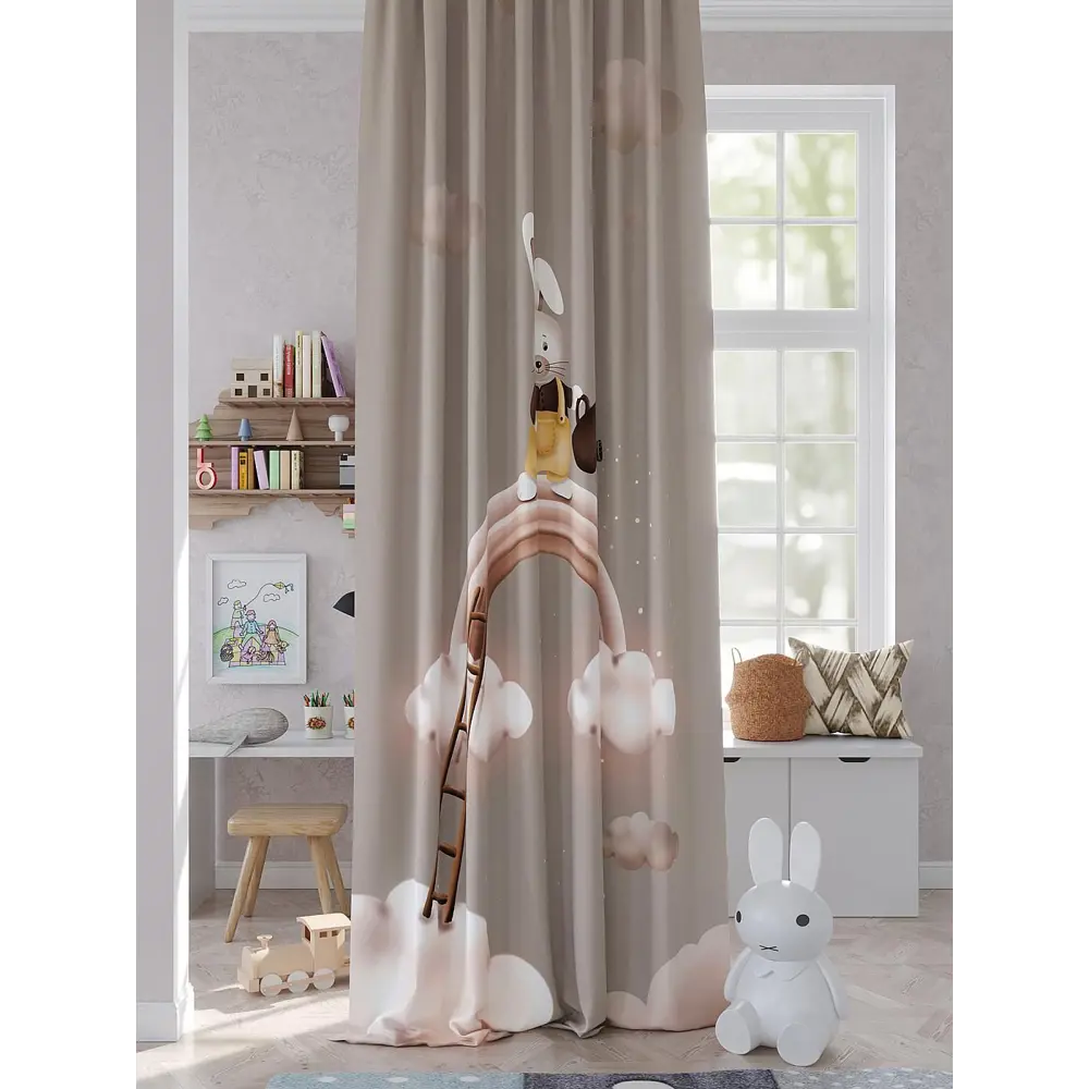 Фото Штора на шторной ленте Comfy Way Зайка 150x260 см цвет бежевый Фото Штора на шторной ленте Comfy Way Зайка 150x260 см цвет бежевый