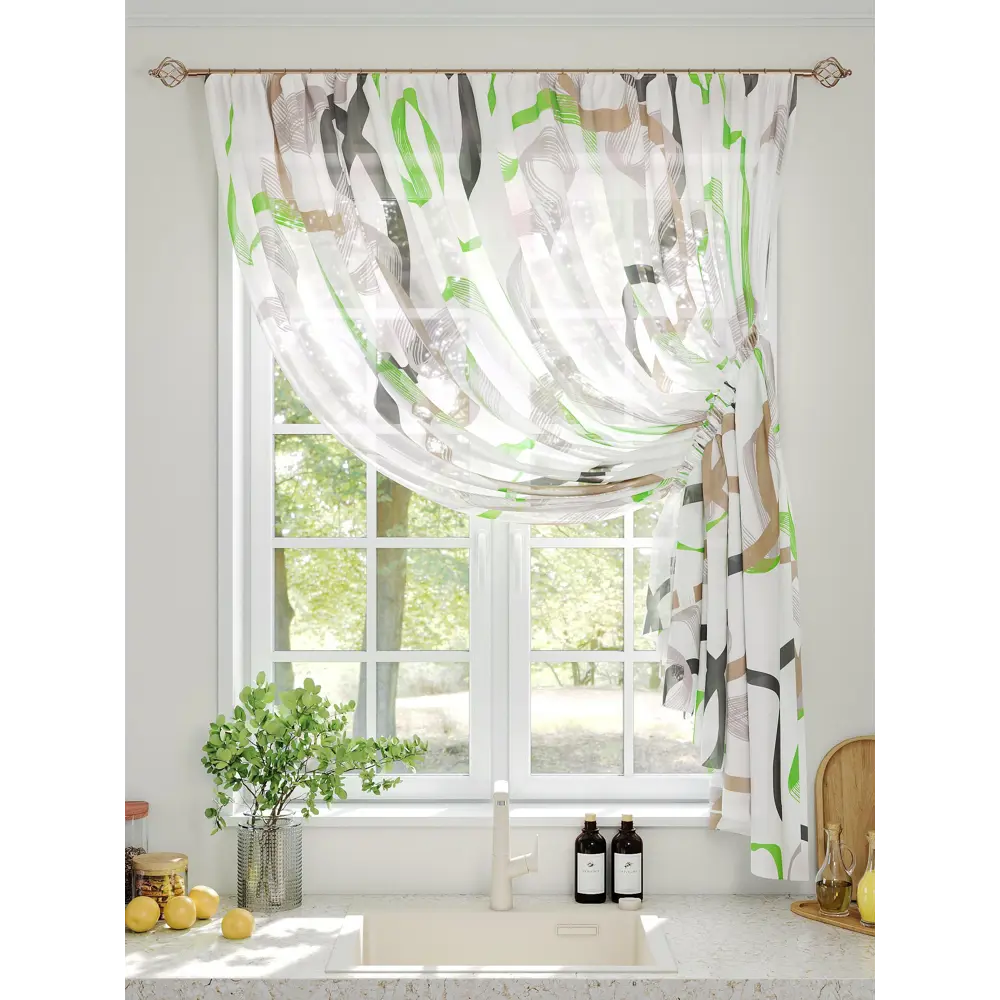 Фото 2 Тюль на шторной ленте Comfy Way Фимано 300x150 см цвет бежевый Фото 2 Тюль на шторной ленте Comfy Way Фимано 300x150 см цвет бежевый