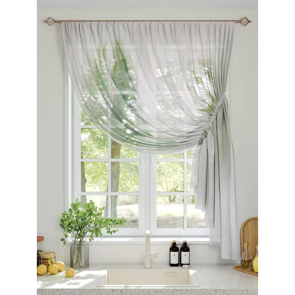 Фото 2 Тюль на шторной ленте Comfy Way Плиннио 300x150 см цвет белый Фото 2 Тюль на шторной ленте Comfy Way Плиннио 300x150 см цвет белый