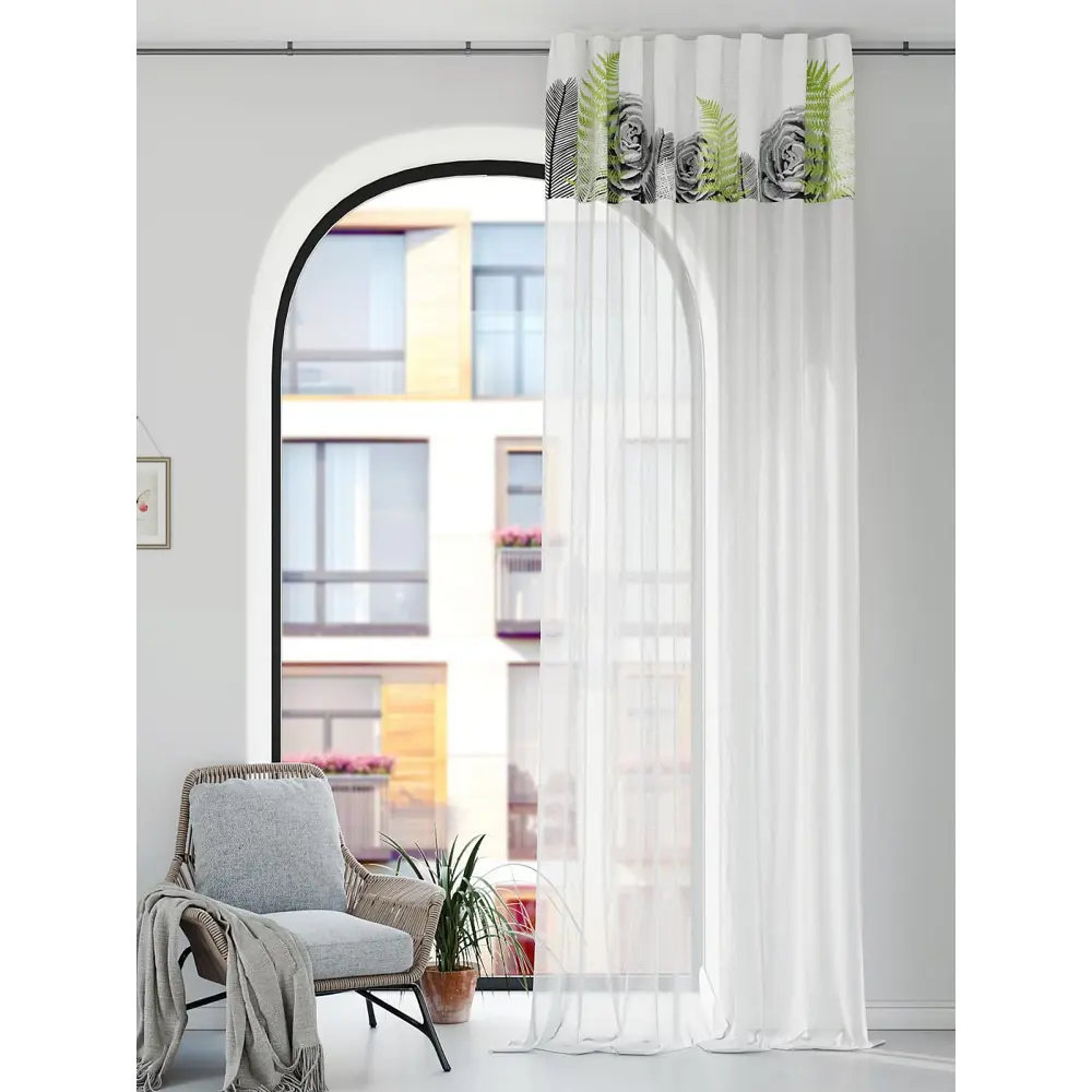 Фото 2 Штора на шторной ленте Comfy Way Ритомрис 150x250 см цвет белый Фото 2 Штора на шторной ленте Comfy Way Ритомрис 150x250 см цвет белый