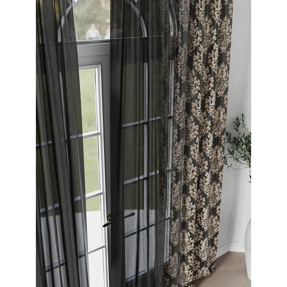 Фото 3 Комплект штор на шторной ленте Comfy Way Роливарс 150x250 см цвет черный Фото 3 Комплект штор на шторной ленте Comfy Way Роливарс 150x250 см цвет черный