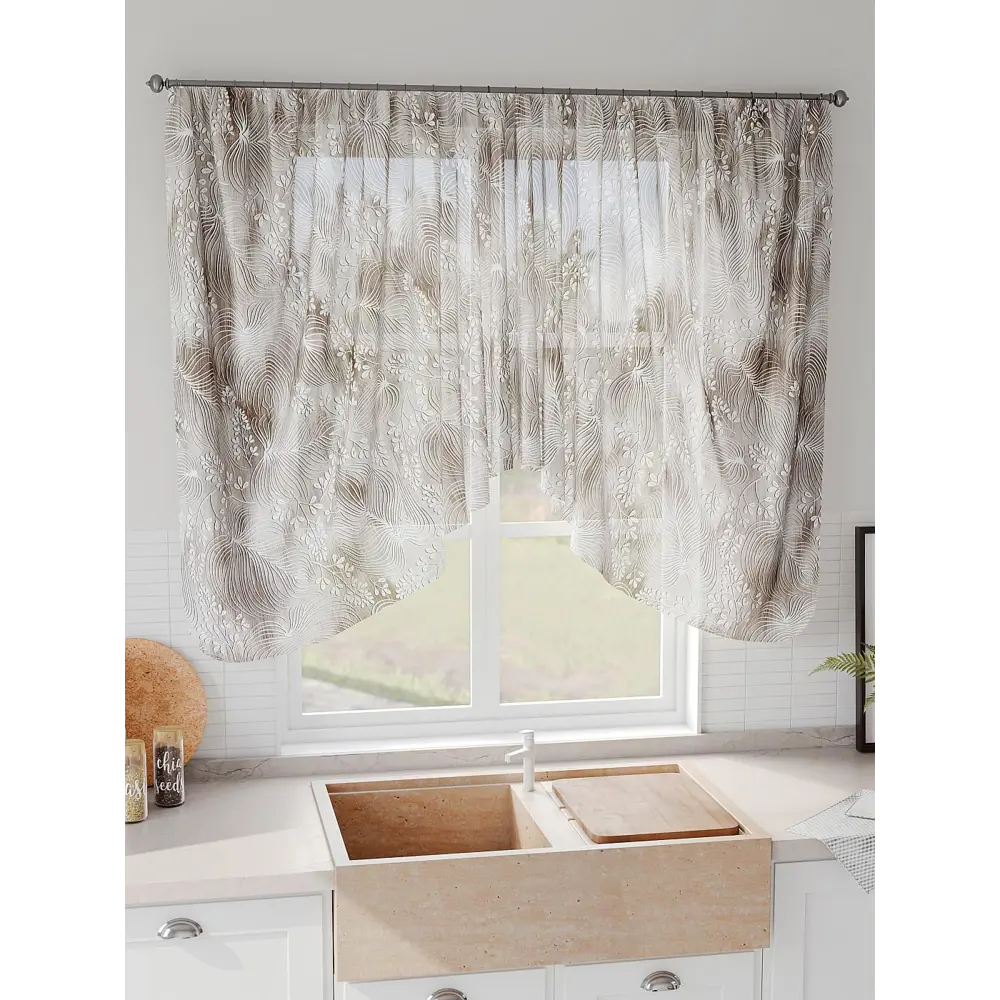 Фото 2 Тюль на шторной ленте Comfy Way Лернивес 300x130 см цвет коричневый Фото 2 Тюль на шторной ленте Comfy Way Лернивес 300x130 см цвет коричневый