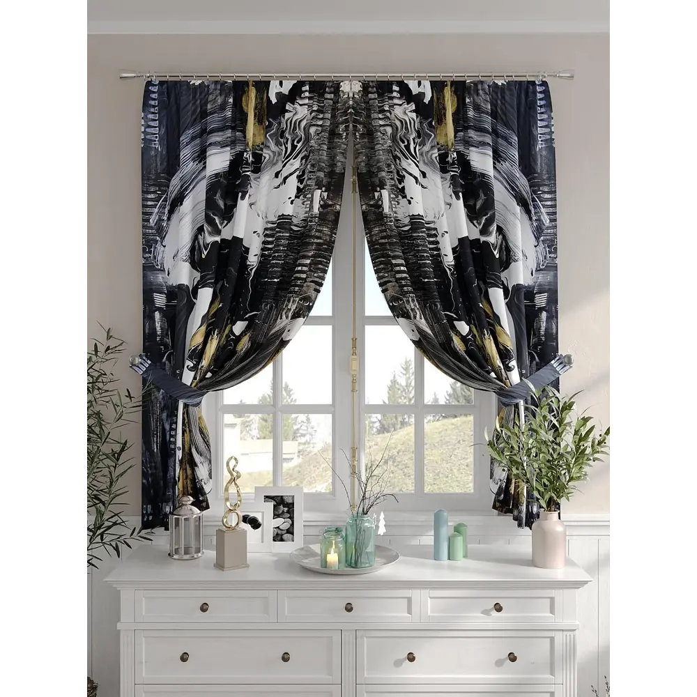 Фото 4 Комплект штор на шторной ленте Comfy Way Римиолор 150x160 см цвет черный Фото 4 Комплект штор на шторной ленте Comfy Way Римиолор 150x160 см цвет черный