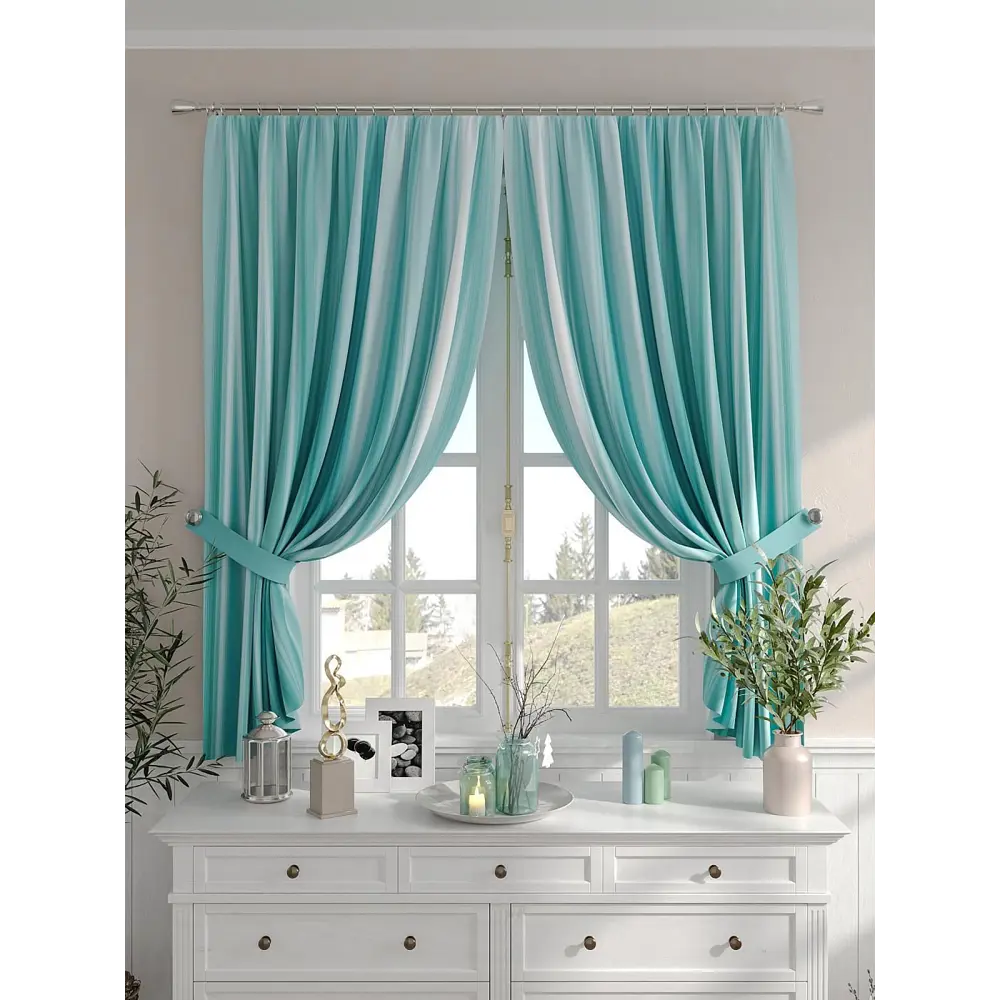 Фото 3 Комплект штор на шторной ленте Comfy Way Фаривинт 150x160 см цвет бирюзовый