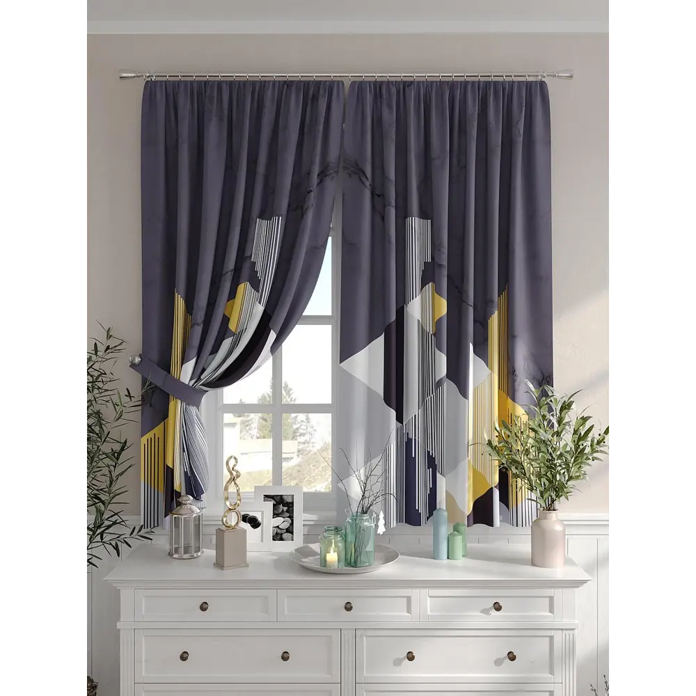 Фото 4 Комплект штор на шторной ленте Comfy Way Миртент 150x160 см цвет серый Фото 4 Комплект штор на шторной ленте Comfy Way Миртент 150x160 см цвет серый