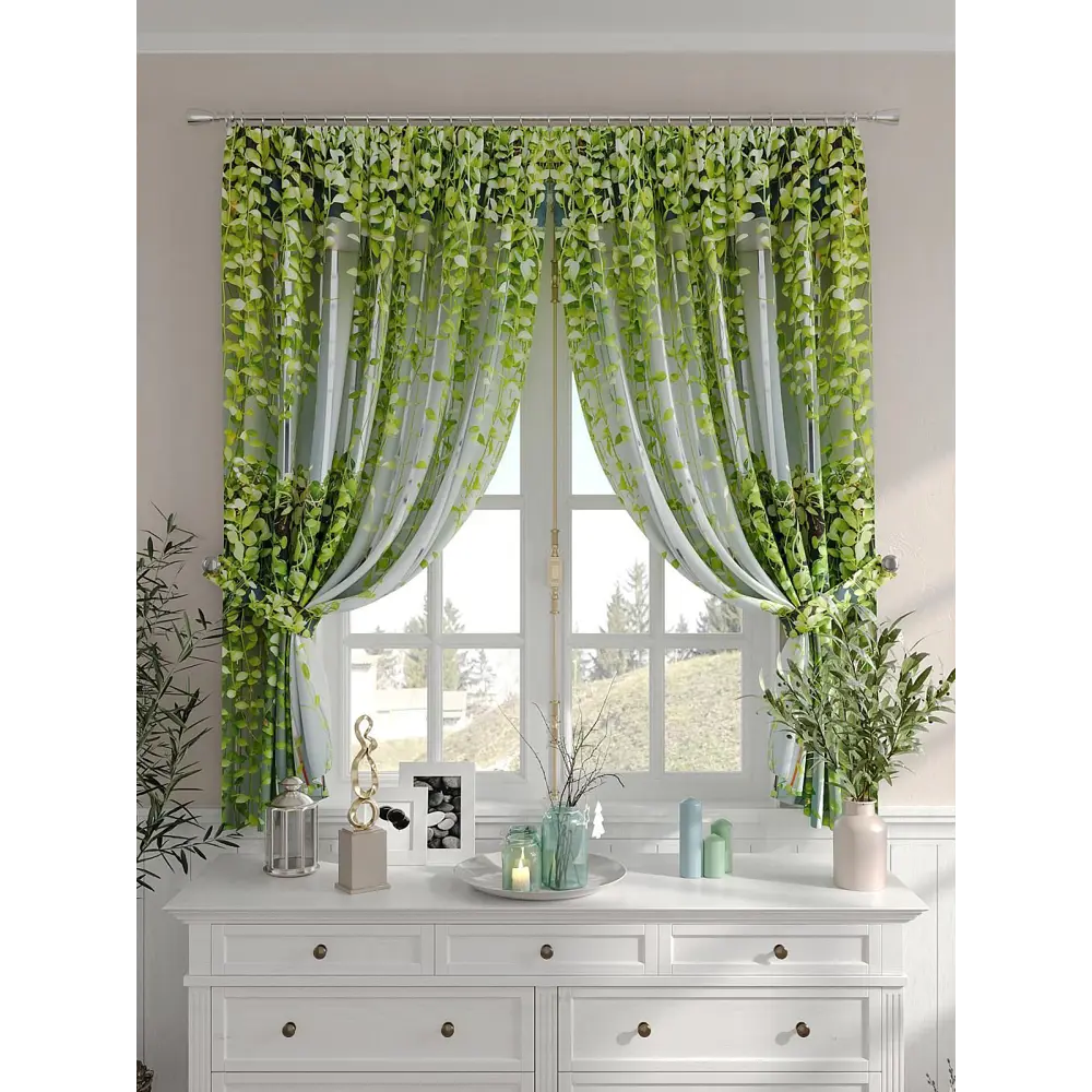 Фото 3 Комплект штор на шторной ленте Comfy Way Фанмарт 150x160 см цвет зеленый Фото 3 Комплект штор на шторной ленте Comfy Way Фанмарт 150x160 см цвет зеленый