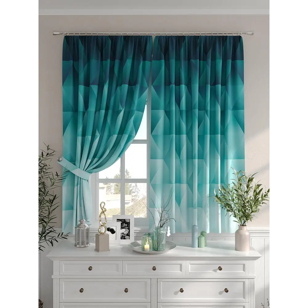 Фото 5 Комплект штор на шторной ленте Comfy Way Дервнис 150x160 см цвет бирюзовый Фото 5 Комплект штор на шторной ленте Comfy Way Дервнис 150x160 см цвет бирюзовый