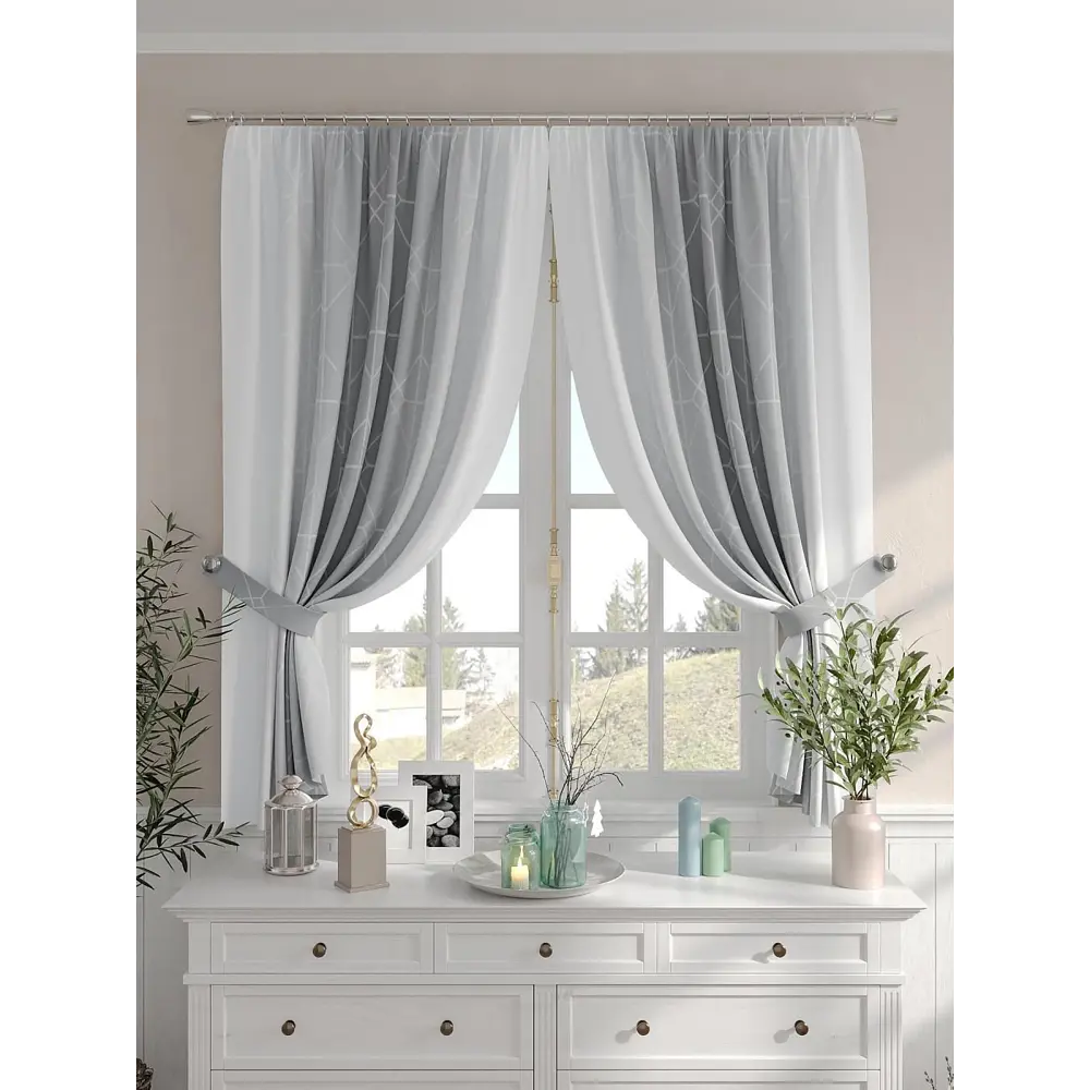 Фото 3 Комплект штор на шторной ленте Comfy Way Гилонрис 150x160 см цвет белый Фото 3 Комплект штор на шторной ленте Comfy Way Гилонрис 150x160 см цвет белый
