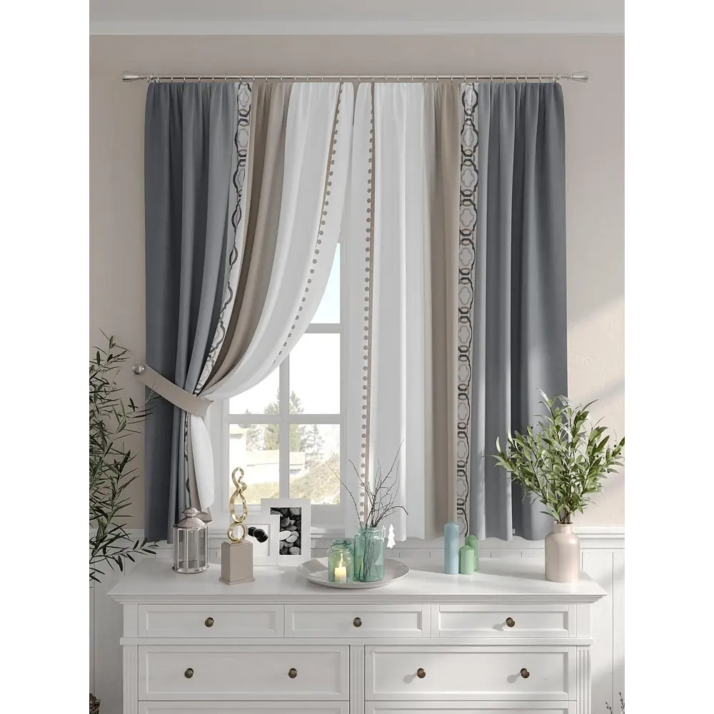 Фото 5 Комплект штор на шторной ленте Comfy Way Бронтерс 150x160 см цвет серый Фото 5 Комплект штор на шторной ленте Comfy Way Бронтерс 150x160 см цвет серый