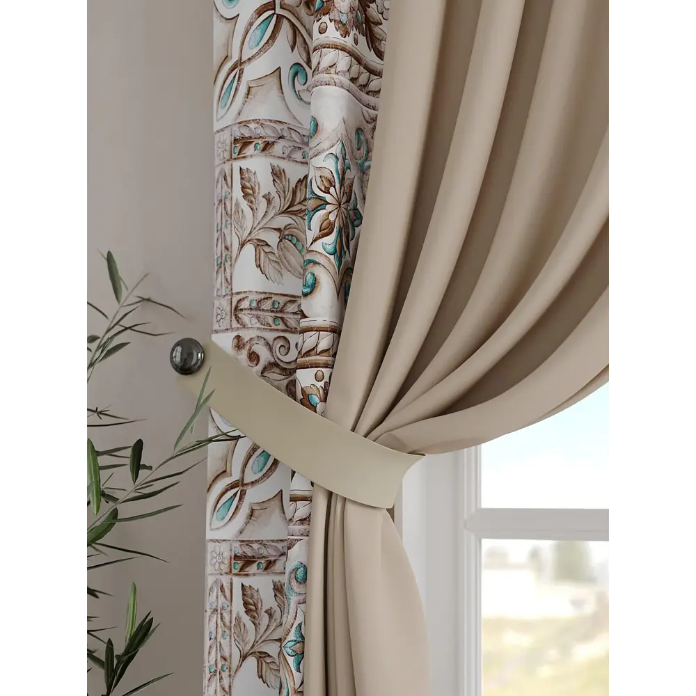 Фото 3 Комплект штор на шторной ленте Comfy Way Торвиант 150x160 см цвет бежевый Фото 3 Комплект штор на шторной ленте Comfy Way Торвиант 150x160 см цвет бежевый