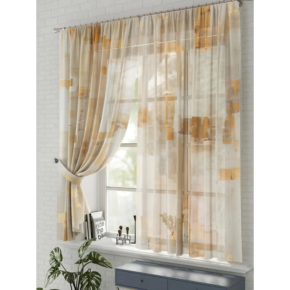 Фото 3 Комплект штор на шторной ленте Comfy Way Намита 150x170 см цвет бежевый Фото 3 Комплект штор на шторной ленте Comfy Way Намита 150x170 см цвет бежевый