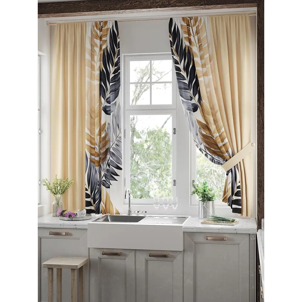 Фото 2 Комплект штор на шторной ленте Comfy Way Линомик - 73 150x170 см цвет бежевый Фото 2 Комплект штор на шторной ленте Comfy Way Линомик - 73 150x170 см цвет бежевый