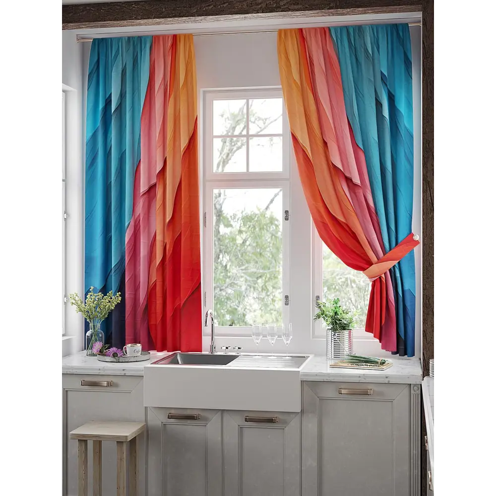 Фото 2 Комплект штор на шторной ленте Comfy Way Линомик - 25 150x170 см цвет красный Фото 2 Комплект штор на шторной ленте Comfy Way Линомик - 25 150x170 см цвет красный
