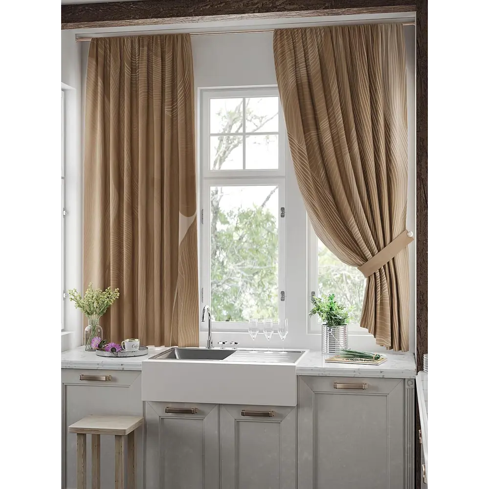 Фото 2 Комплект штор на шторной ленте Comfy Way Линомик - 11 150x170 см цвет коричневый Фото 2 Комплект штор на шторной ленте Comfy Way Линомик - 11 150x170 см цвет коричневый