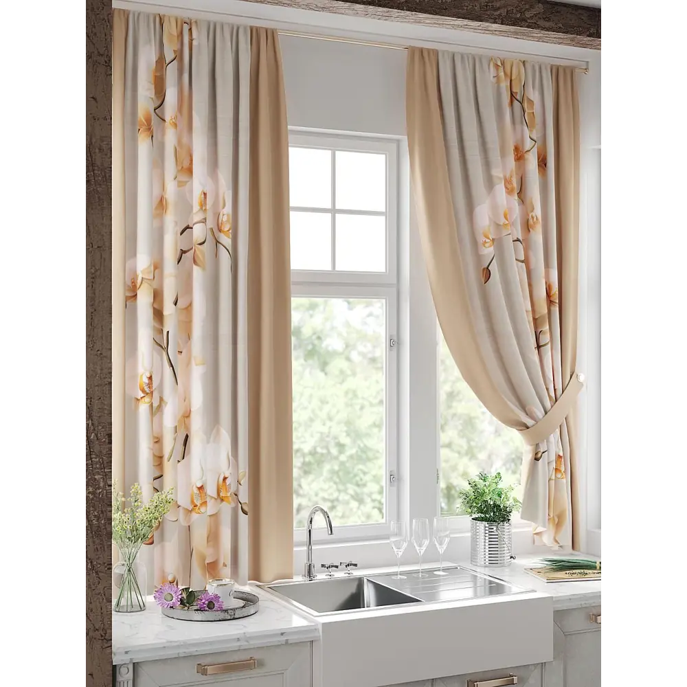 Фото 2 Комплект штор на шторной ленте Comfy Way Линомик - 45 150x170 см цвет бежевый