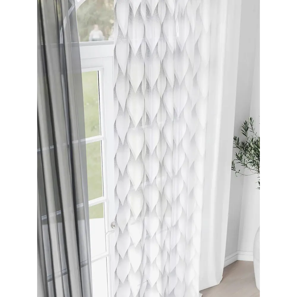 Фото 4 Комплект штор на шторной ленте Comfy Way Ранофер 150x250 см цвет белый Фото 4 Комплект штор на шторной ленте Comfy Way Ранофер 150x250 см цвет белый