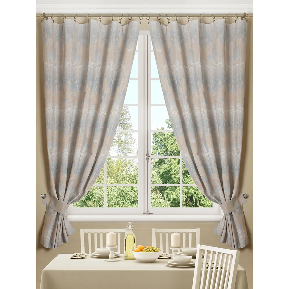 Фото Комплект штор на шторной ленте Обуховская Мануфактура Джен Эйр 135x180 цвет голубой