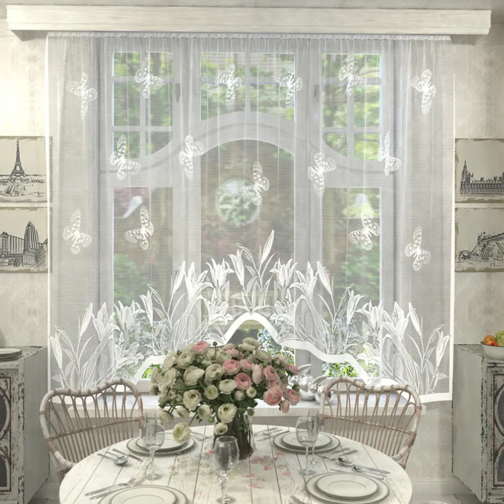 Фото Тюль на шторной ленте Лентабел жаккард 330x205 см цвет белый Фото Тюль на шторной ленте Лентабел жаккард 330x205 см цвет белый