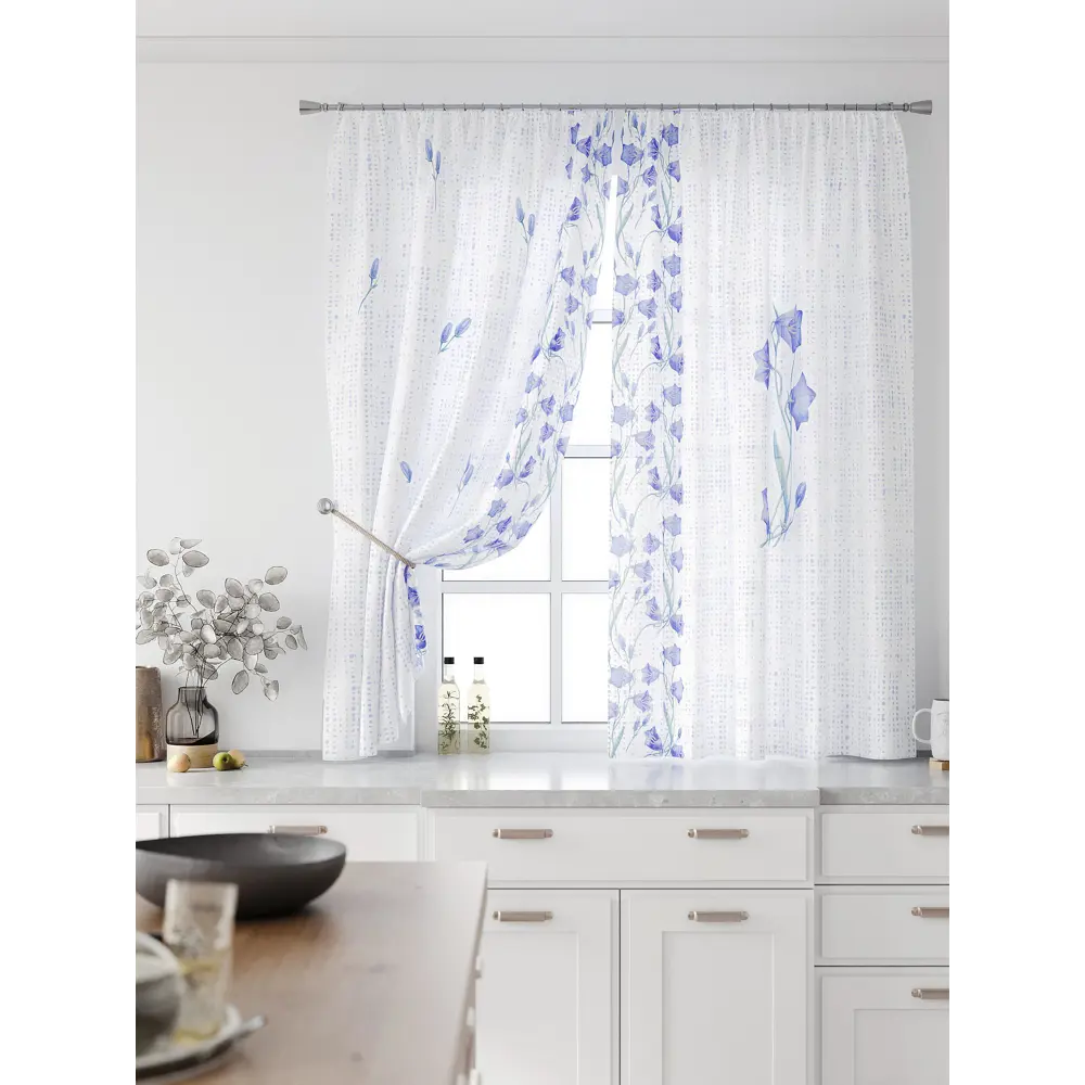 Фото 3 Комплект тюль 2 шт на ленте Comfy Way Свилс - 112 CW579112 150x160 см вуаль цвет синий Фото 3 Комплект тюль 2 шт на ленте Comfy Way Свилс - 112 CW579112 150x160 см вуаль цвет синий