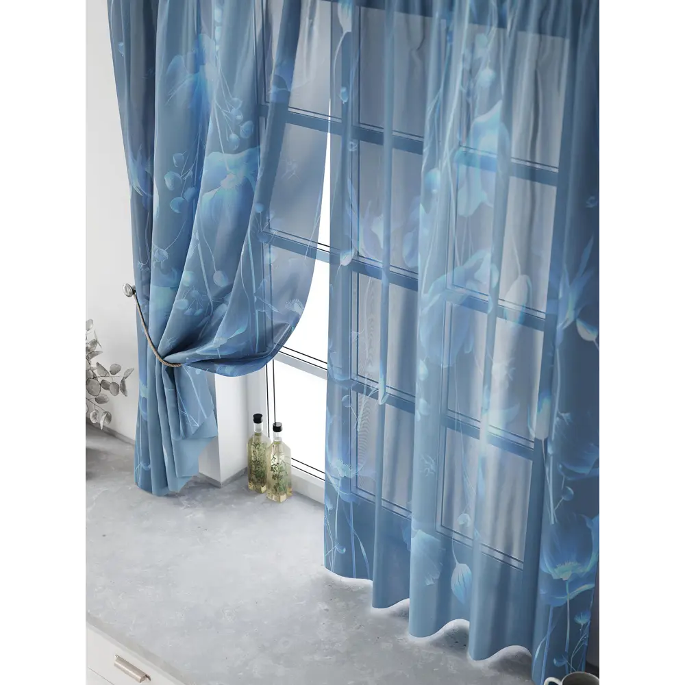 Фото 5 Комплект тюль 2 шт на ленте Comfy Way Свилс - 178 CW579178 150x160 см вуаль цвет синий Фото 5 Комплект тюль 2 шт на ленте Comfy Way Свилс - 178 CW579178 150x160 см вуаль цвет синий