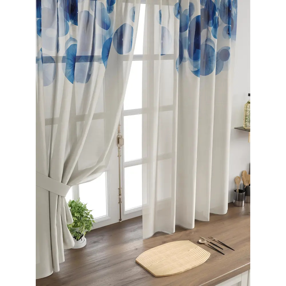 Фото 4 Комплект тюль 2 шт на ленте Comfy Way Свилс - 54 CW579054 150x160 см вуаль цвет синий Фото 4 Комплект тюль 2 шт на ленте Comfy Way Свилс - 54 CW579054 150x160 см вуаль цвет синий