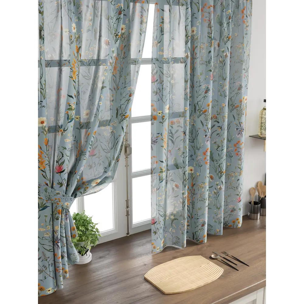 Фото 4 Комплект тюль 2 шт на ленте Comfy Way Свилс - 19 CW579019 150x160 см вуаль цвет синий Фото 4 Комплект тюль 2 шт на ленте Comfy Way Свилс - 19 CW579019 150x160 см вуаль цвет синий