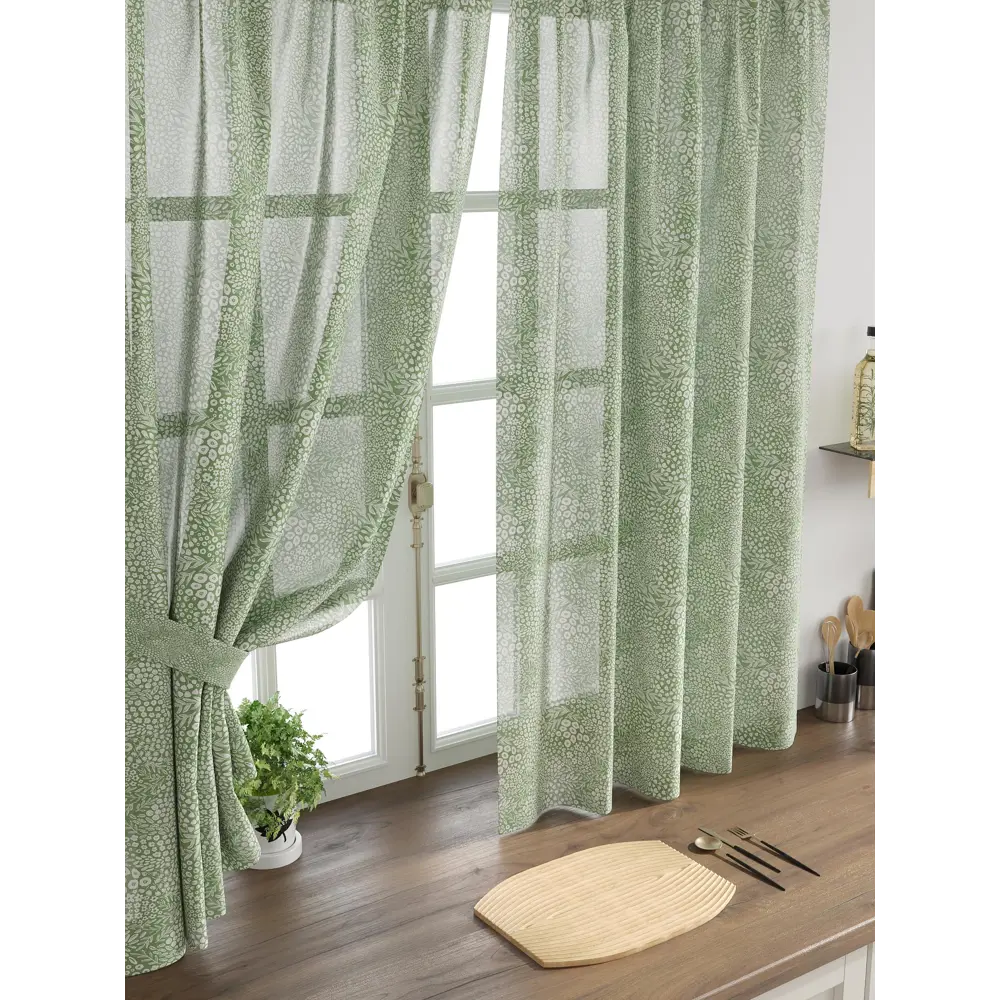 Фото 4 Комплект тюль 2 шт на ленте Comfy Way Свилс - 16 CW579016 150x160 см вуаль цвет зеленый Фото 4 Комплект тюль 2 шт на ленте Comfy Way Свилс - 16 CW579016 150x160 см вуаль цвет зеленый